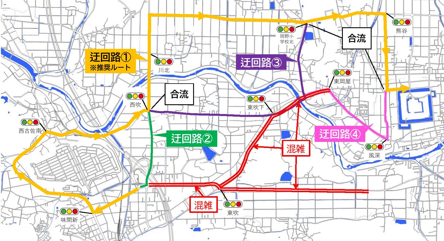丹南篠山口インターチェンジから篠山城跡までの迂回路